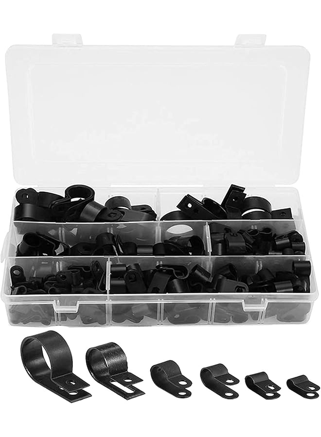 Green Tiger Cable Clamp, Plastic P Clip, Nylon Plastic R-type Cable Clamps 3/16"" 1/4"" 3/8"" 1/2"" 3/4"" 1"" Clips Fasteners Assortment, for Cable Conduit, 200 Pcs (black) - Image 1