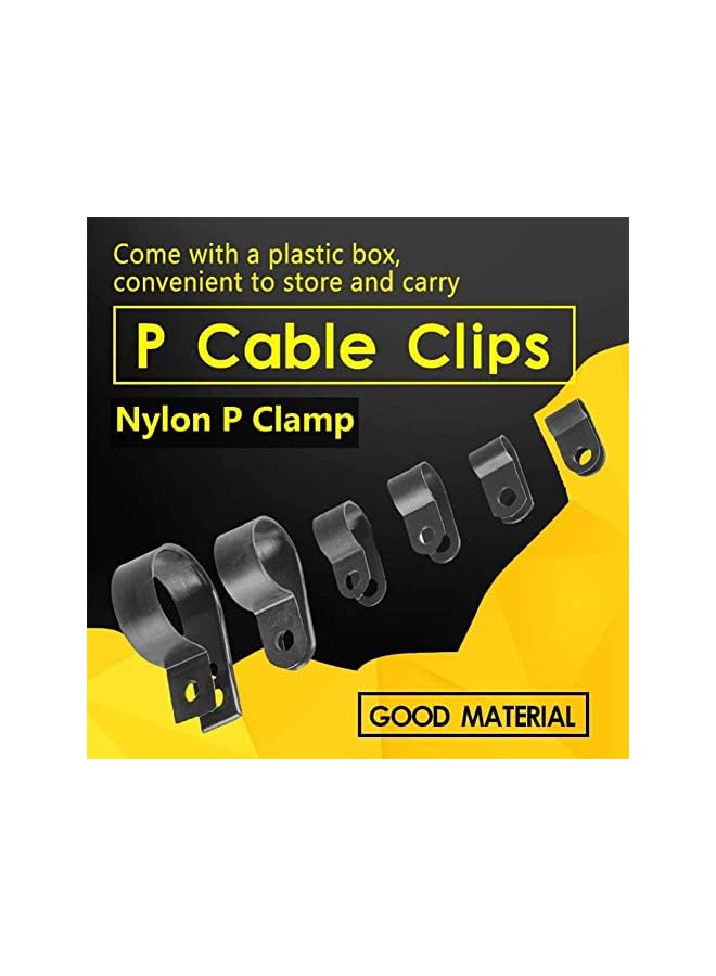 Green Tiger Cable Clamp, Plastic P Clip, Nylon Plastic R-type Cable Clamps 3/16"" 1/4"" 3/8"" 1/2"" 3/4"" 1"" Clips Fasteners Assortment, for Cable Conduit, 200 Pcs (black) - Image 4