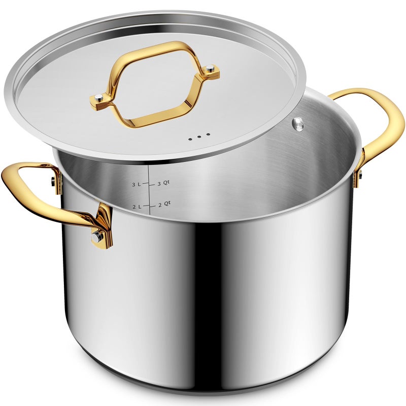 BEZIA 6 Quart Stainless Steel Stockpot with Lid, Induction Compatible Cooking Pots, Triple-Layer Bottom for Even Heat, Pasta & Soup Pot for Cooking, Boiling, Stewing, Dishwasher Safe - Image 1