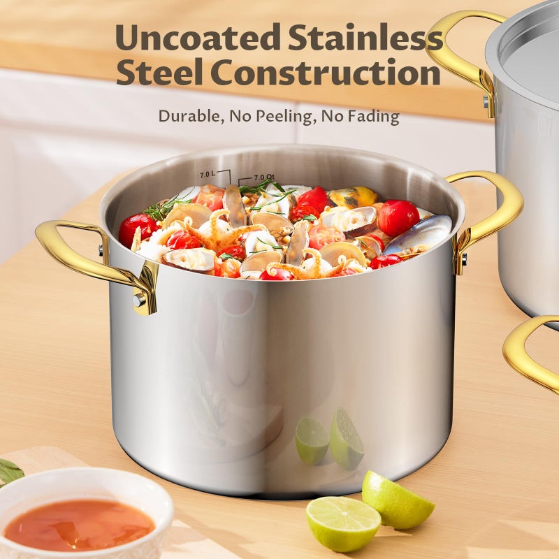 BEZIA 6 Quart Stainless Steel Stockpot with Lid, Induction Compatible Cooking Pots, Triple-Layer Bottom for Even Heat, Pasta & Soup Pot for Cooking, Boiling, Stewing, Dishwasher Safe - Image 3