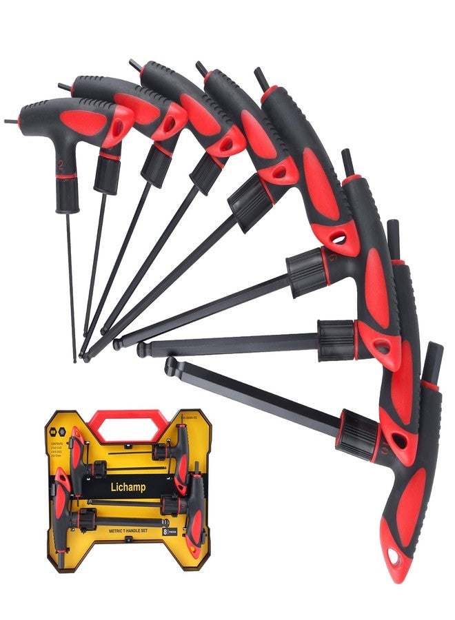 Lichamp 8 Pieces Metric T Handle Allen Wrench Set, 2-10 mm, Ball Head, Standard Long Tee Handle Allen Hex Key Set, Heavy Duty Excellent - Image 1