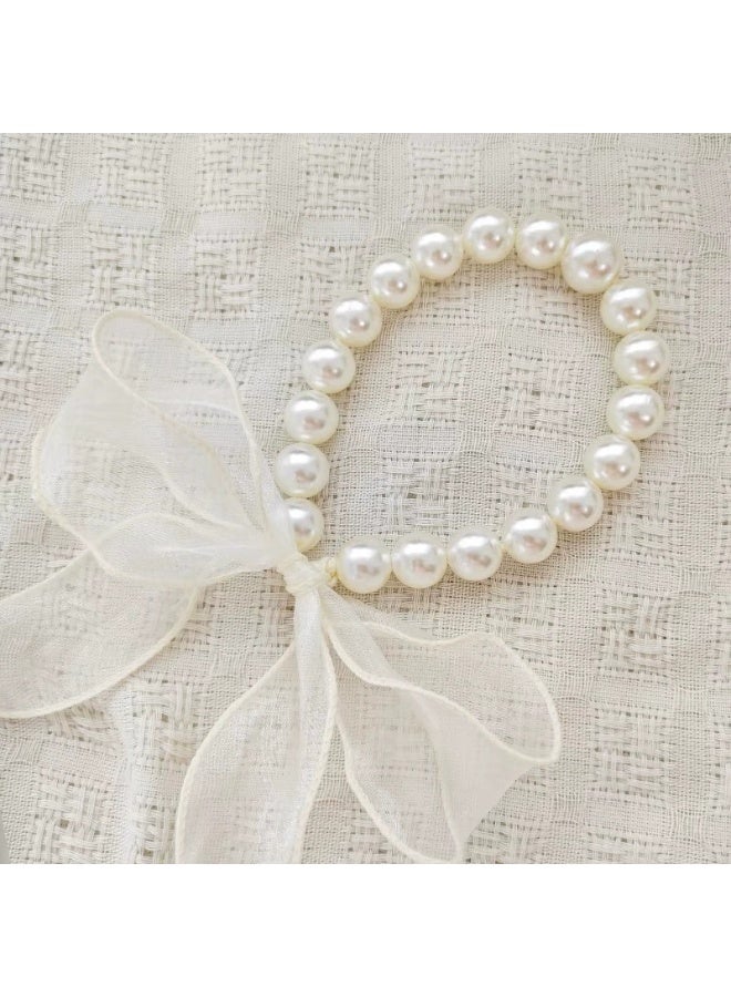 Goolsky 2pcs Ribbon Faux Pearl Curtain Tiebacks Simple Modern White Gauze Ribbon Curtain Rope Curtain Holdback For Bedroom Living Room Home Decor - Image 1