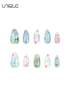 Unique 24Pcs Fake Nails, Press Nails, Mid-Almond Manicure - Pastoral style Manicure - Fresh Flower Diamond Pearl Manicure - Fake Nail Patch  - Image 4