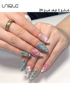 Unique 24Pcs Fake Nails, Press Nails, Mid-Almond Manicure - Pastoral style Manicure - Fresh Flower Diamond Pearl Manicure - Fake Nail Patch  - Image 1