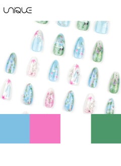 Unique 24Pcs Fake Nails, Press Nails, Mid-Almond Manicure - Pastoral style Manicure - Fresh Flower Diamond Pearl Manicure - Fake Nail Patch  - Image 2