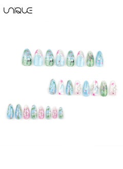 Unique 24Pcs Fake Nails, Press Nails, Mid-Almond Manicure - Pastoral style Manicure - Fresh Flower Diamond Pearl Manicure - Fake Nail Patch  - Image 3