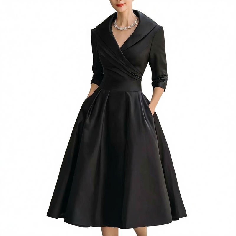 فستان رسمي طويل الأكمام بقصة ضيقة أنيقة بطول متوسط - Image 3