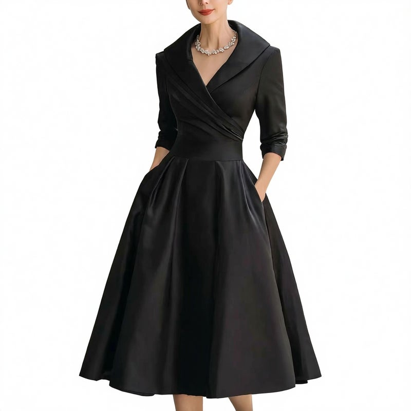فستان رسمي طويل الأكمام بقصة ضيقة أنيقة بطول متوسط - Image 5