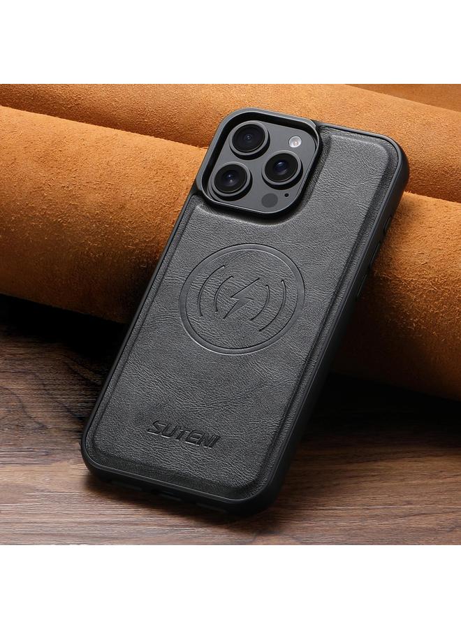 Suteni Case For iPhone 14 G5 Cowhide Leather MagSafe Magnetic Phone Case - Image 2
