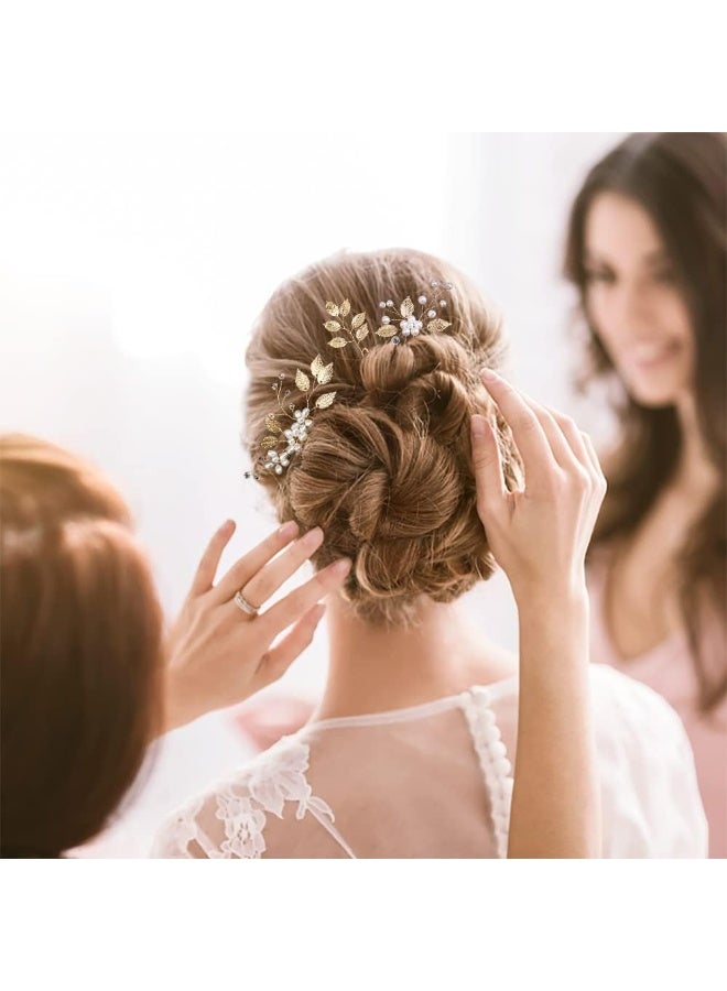 4 Pieces Bridal Wedding Hair Pins, Gold Leaf Hair Pins, Crystal Pearl Flower Hair Forks Vintage Bridal Hair Accessories Wedding Hair Clips Headpiece for Brides Bridesmaids Flower Women and Girls - Image 5