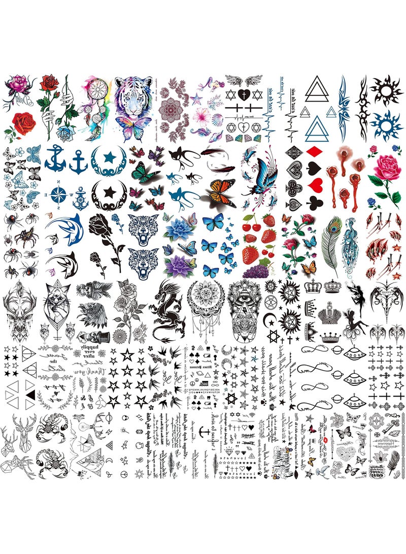 64 Sheets Variety Tiny Waterproof Temporary Tattoos For Men Women, Moon Star erfly Birds Planets Fake Tattoos For Kids Adults, Arm Neck Face Letters Temp Tattoo Temporary Tatoos Sticker Set - Image 1