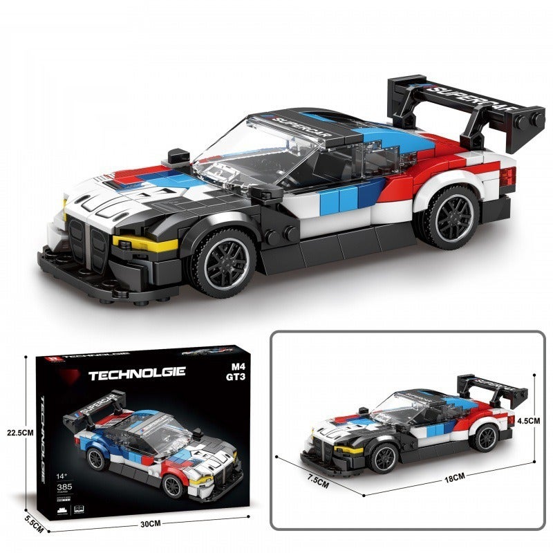 Small building blocks, eight-piece car, sports car, racing car model, educational assembly toy for boys, exclusive cross-border  supply.