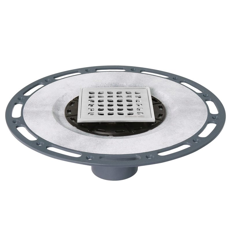 Neodrain 4 in Square Shower Drain Brushed 304 Stainless Steel Drain Grate Removable Drain Key with Waterproof Fabric, PVC Bonding Flange Base for Low Profile Shower Pan - Image 2