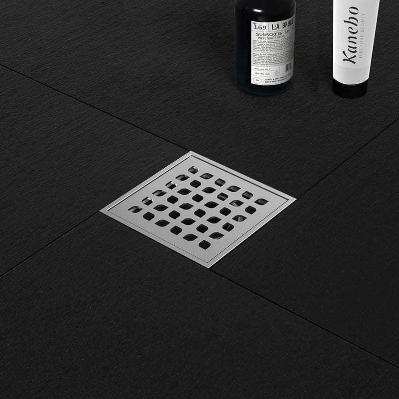 Neodrain 4 in Square Shower Drain Brushed 304 Stainless Steel Drain Grate Removable Drain Key with Waterproof Fabric, PVC Bonding Flange Base for Low Profile Shower Pan - Image 4