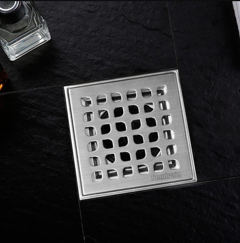Neodrain 4 in Square Shower Drain Brushed 304 Stainless Steel Drain Grate Removable Drain Key with Waterproof Fabric, PVC Bonding Flange Base for Low Profile Shower Pan - Image 5