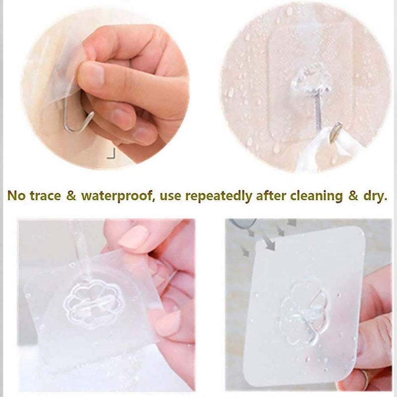 AKRIZA Adhesive Sticker ABS Plastic Hook Towel Hanger for Kitchen/Bathroom/Utensil Hook Holder/Bedroom Clothing Hanger-Transparent (15 pcs) - Image 4