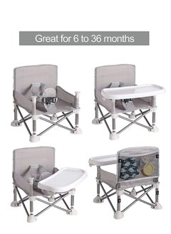 Excefore Portable Baby Seat, Booster Seat for Indoor/Outdoor Use, Folding Portable High Chair, Great for Camping, Beach, Lawn |Toddlers, Kids, Boys, Girls (Gray)  - Image 3