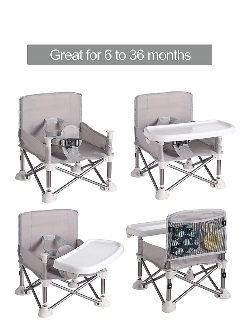 Excefore Portable Baby Seat, Booster Seat for Indoor/Outdoor Use, Folding Portable High Chair, Great for Camping, Beach, Lawn |Toddlers, Kids, Boys, Girls (Gray)  - Image 3