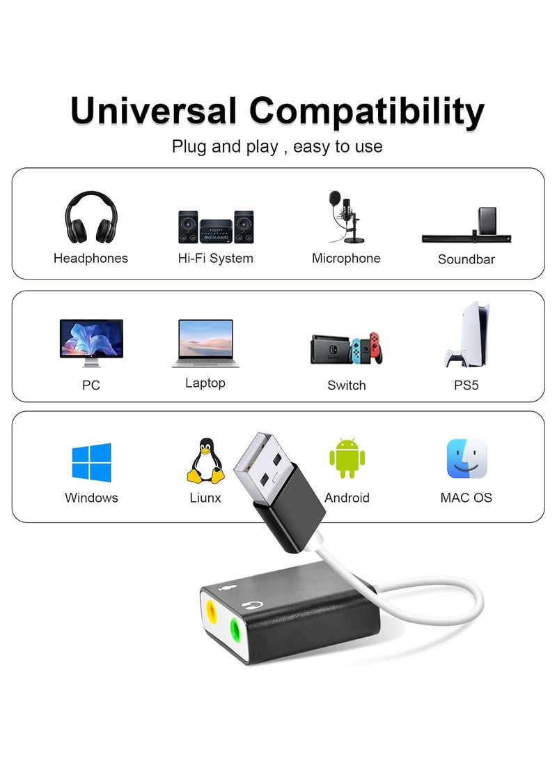 ELIKLIV USB audio adapter, external sound card for PC and laptop, USB microphone adapter to 3.5 mm (1/8") headphones, speaker and microphone jack, plug and play USB to stereo audio adapter  - Image 5
