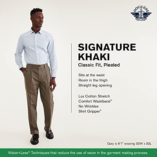 Dockers Men's Classic Fit Signature Khaki Lux Cotton Stretch Pants - Pleated (Regular and Big & Tall), Black, 42W x 30L - Image 4