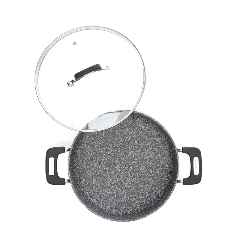Simply Kitchen  New Petra Dark Sauté Pan 28 Cm With Glass Lid Gray  | Best Price UAE