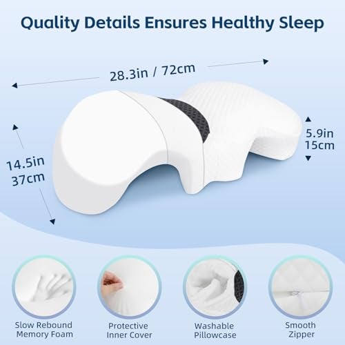 HOMCA Memory Foam Couple Pillow for Cuddling with Arm Hole for Pressure Relief, Ergonomic Neck Support Side Sleeper Pillow with Breathable Washable Cover - Image 4
