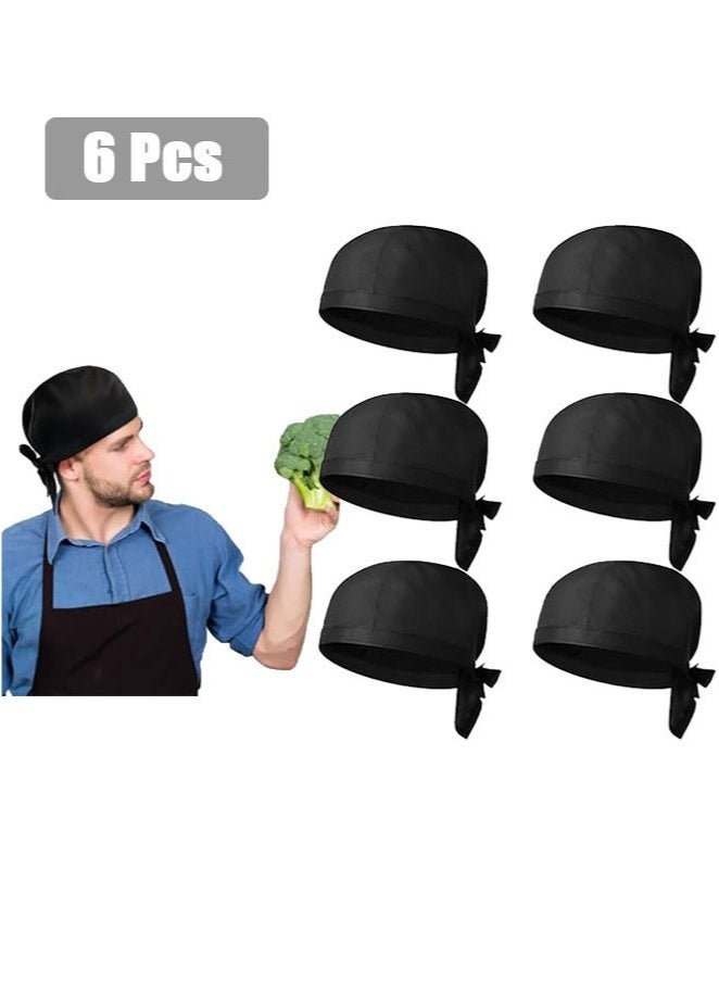6Pcs Chef Work Hat, Unisex Chef Hats Adjustable Cooking Cap with Ties Breathable Top Skull Caps Service Hat for Women Men, Cooking & Outdoor Activities  - Image 1