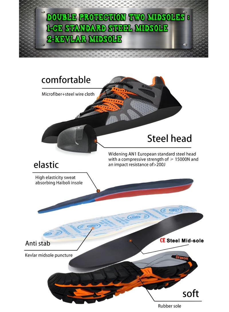 Draxon Fasion Safety Shoes for Men Women CE Standard Steel Toe and Midsole Work Lightweight Anti-Puncture Industry Construction Sneakers - Image 3