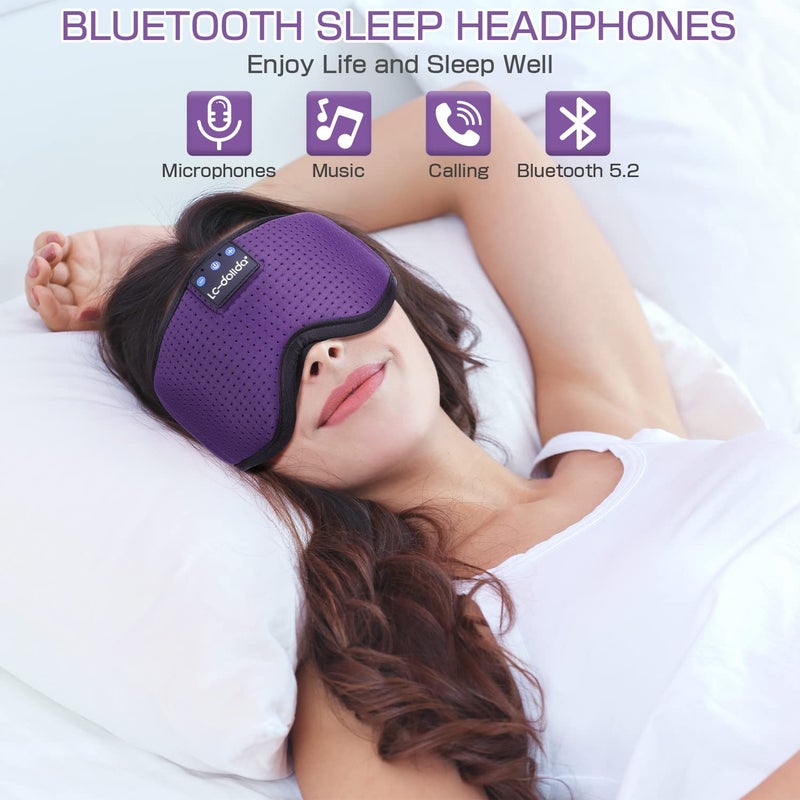 LC-dolida Sleep Headphones, Sleep Mask Bluetooth Wireless Music Eye Mask, Sleeping Headphones for Side Sleepers Sleep Mask with Bluetooth Headphones Ultra-Thin Stereo Speakers Perfect for Sleeping - Image 4