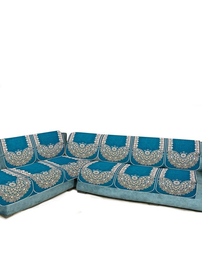 Dazzling Decor Velvet L Shape Sofa Covers Set - Premium 6 Seater Sofa Slip Protector Covers for Living Room Decor - Exclusive Royal Look Heavy Fabric Slip Protector for Long Couch, Aqua_1504 - Image 2