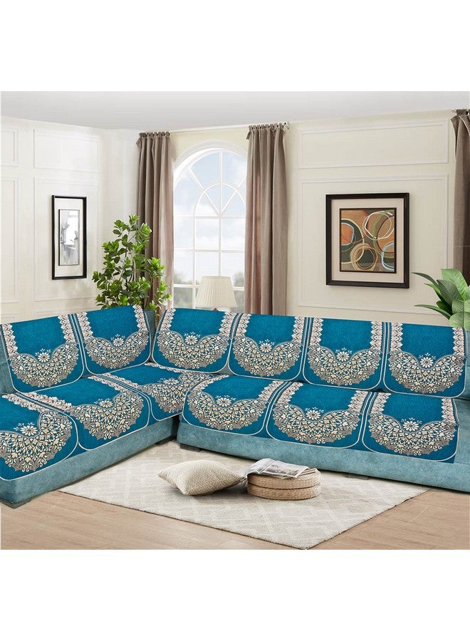 Dazzling Decor Velvet L Shape Sofa Covers Set - Premium 6 Seater Sofa Slip Protector Covers for Living Room Decor - Exclusive Royal Look Heavy Fabric Slip Protector for Long Couch, Aqua_1504 - Image 1