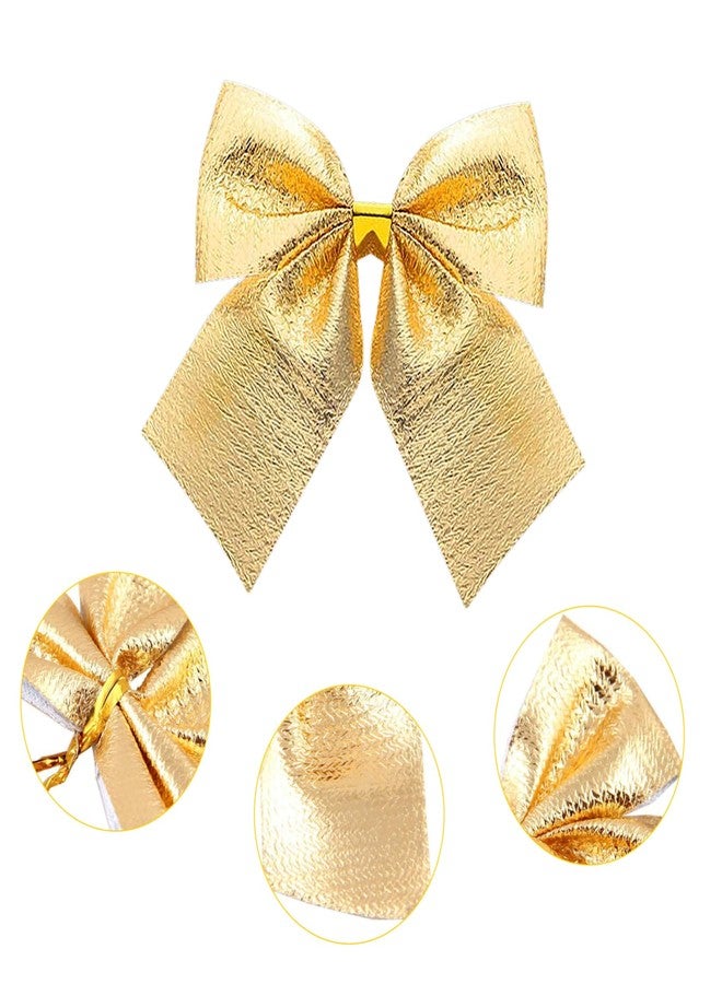 جارنيك مجموعة جارنيك من 12 قطعة من زينة فيونكات ذهبية لشجرة عيد الميلاد، فيونكات مخملية ذهبية صغيرة مزينة بشريط ذهبي لأكاليل الأشجار وأكياس الهدايا وحفلات الكريسماس. - Image 4