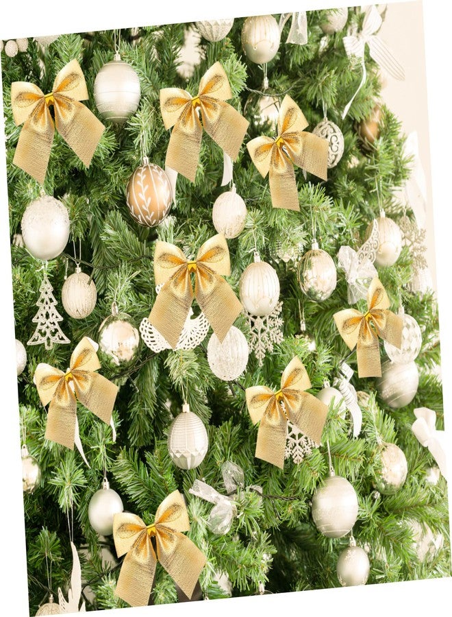 جارنيك مجموعة جارنيك من 12 قطعة من زينة فيونكات ذهبية لشجرة عيد الميلاد، فيونكات مخملية ذهبية صغيرة مزينة بشريط ذهبي لأكاليل الأشجار وأكياس الهدايا وحفلات الكريسماس. - Image 5