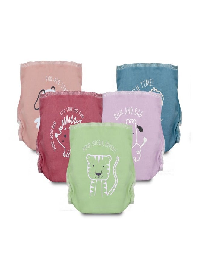 A Toddler Thing Ultra Nappies 2.0 with Dry Feel|Padded Underwear|Reusable Cotton Nappy, Langot|Double Gussets for Leak Protection|Superior Absorption|Bums & Giggles|3-6m|Pack of 5 - Image 1