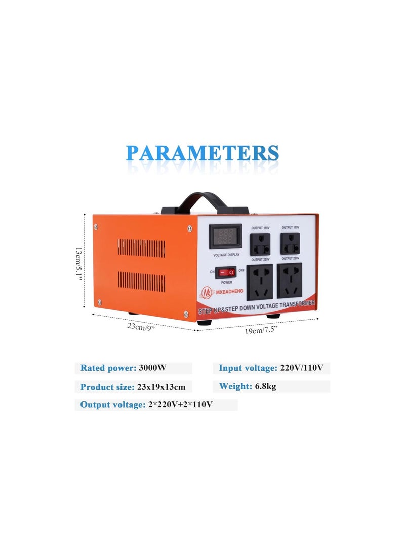 Voltage Converter Transformer 3000W Heavy Duty Step Up/Down Transformer 110v to 220v / 220v to 110v