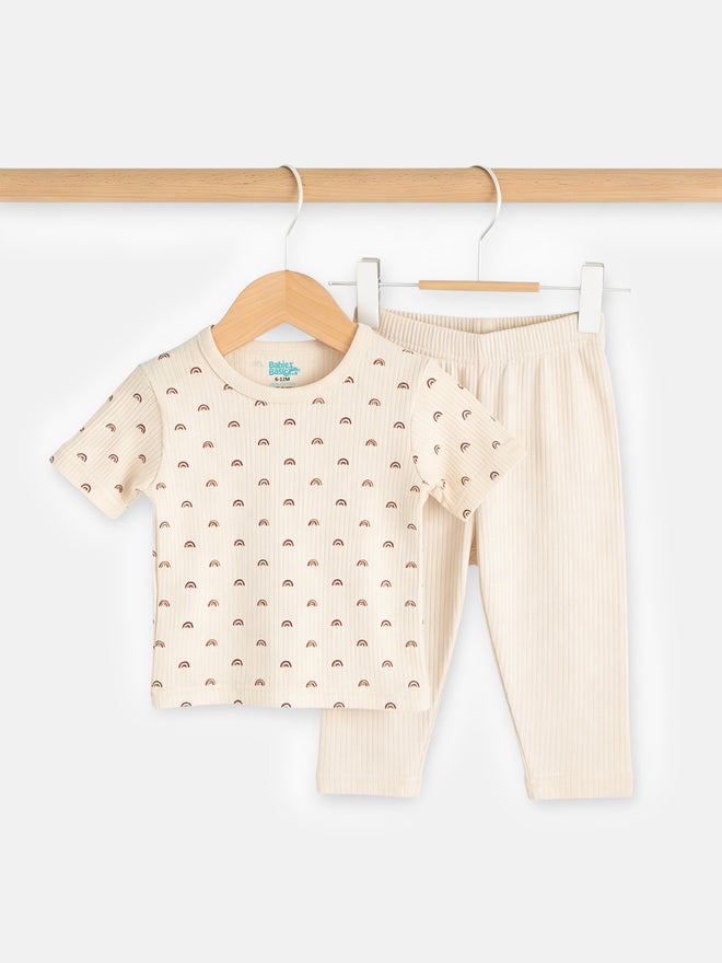 Babies Basic Premium Ribbed Cotton Short Sleeves T-Shirt and Plain Pyjama Set - Image 4