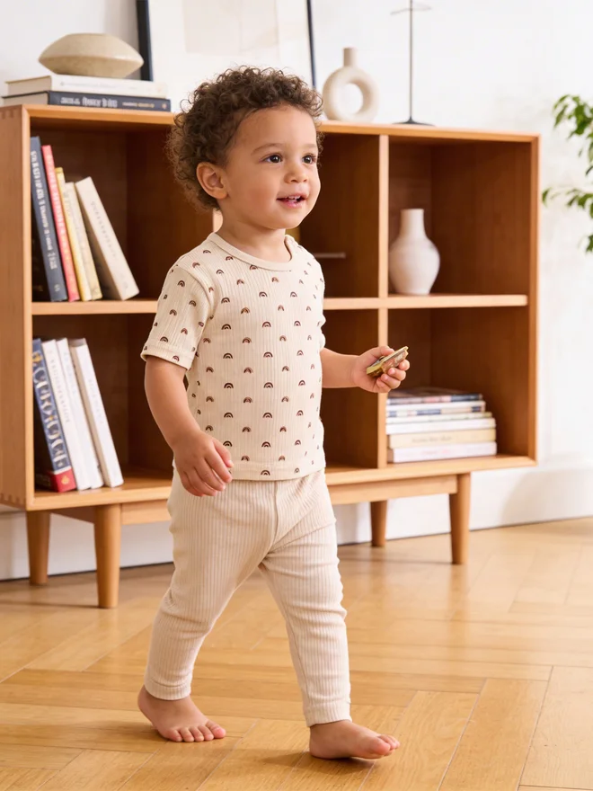 بابيز_بيسك Babies Basic Premium Ribbed Cotton Short Sleeves T-Shirt and Plain Pyjama Set