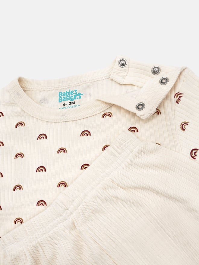 Babies Basic Premium Ribbed Cotton Short Sleeves T-Shirt and Plain Pyjama Set - Image 5