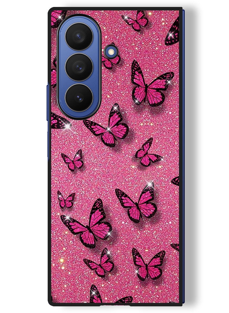 Theodor Case Compatible with Samsung Galaxy Z Fold 7 - 8 Inch Protection Shockproof Bumper Cover Pink Butterflies - Image 1