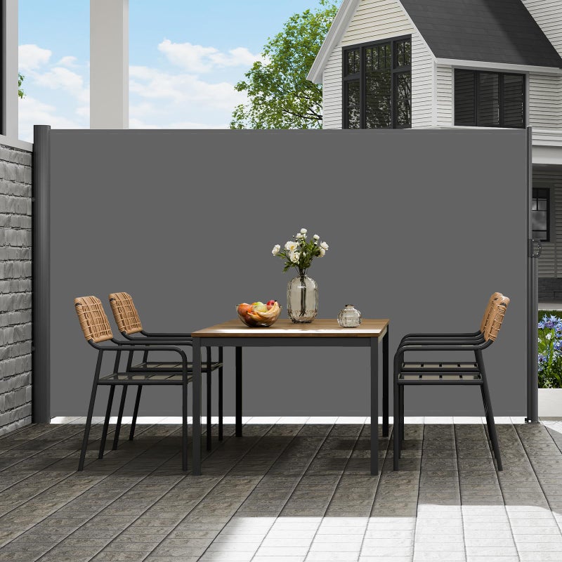 VEVOR Retractable Side Awning, UV 50 71''x118'' Full Aluminum Rust-Proof Outdoor Privacy Screen, 280 g Thicken Folding Room Divider Fence & Wind Screen for Backyard, Balcony, Roof Terraces, Grey - Image 1