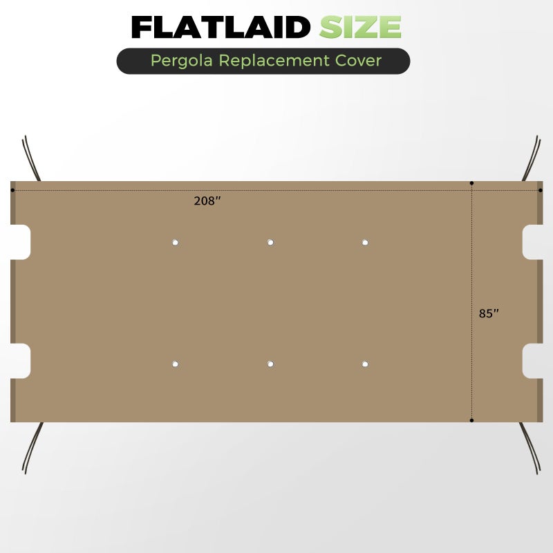 amadecohome غطاء بديل عالمي لبرجولات ستيل Doubleton مقاس 85'' x 208'' L-PG080PST، قبة شمسية مقاومة للماء لحديقة الجازبو، السطح، الشرفة، الفناء، غطاء خارجي فقط (كاكي) - Image 3