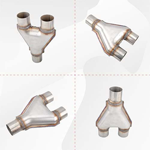FGJQEFG T409 Stainless Steel Y Pipe 2'' Inch ID Single to 2'' Inch ID Dual Stamped Exhaust Adapter Connector, Overall Length: Approx. 10", Universal - Image 3