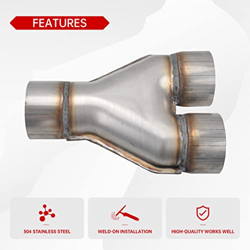 FGJQEFG T409 Stainless Steel Y Pipe 2'' Inch ID Single to 2'' Inch ID Dual Stamped Exhaust Adapter Connector, Overall Length: Approx. 10", Universal - Image 5