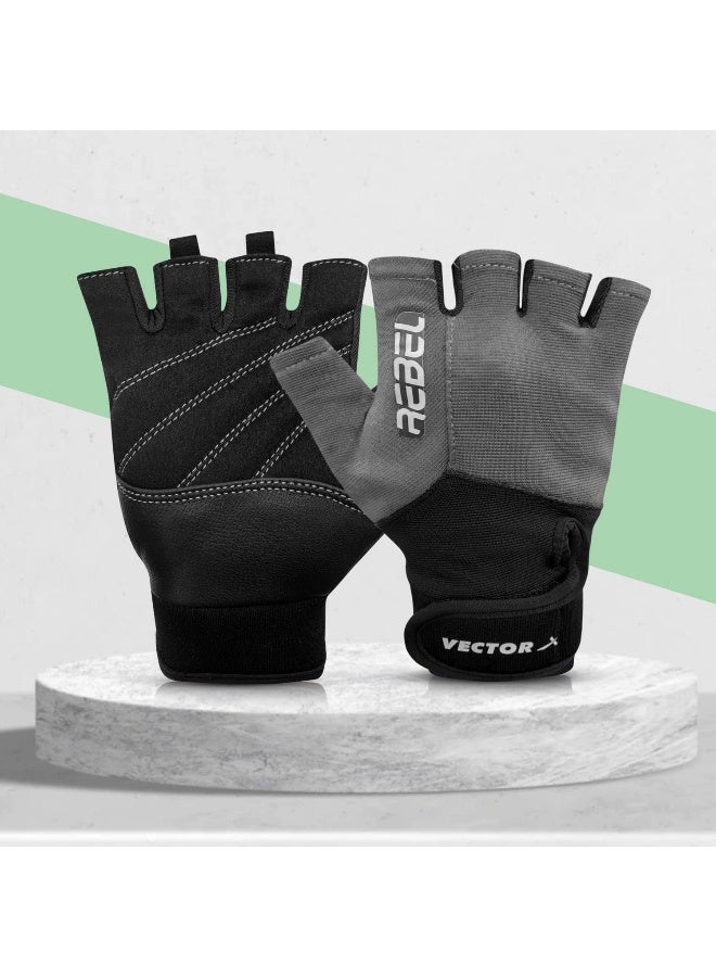 Vector X Rebel Unisex Gym & Fitness Gloves – Weightlifting & Workout Gloves for Men & Women, Size M, Grey - Image 1