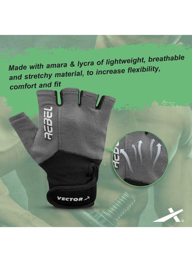 Vector X Rebel Unisex Gym & Fitness Gloves – Weightlifting & Workout Gloves for Men & Women, Size M, Grey - Image 3