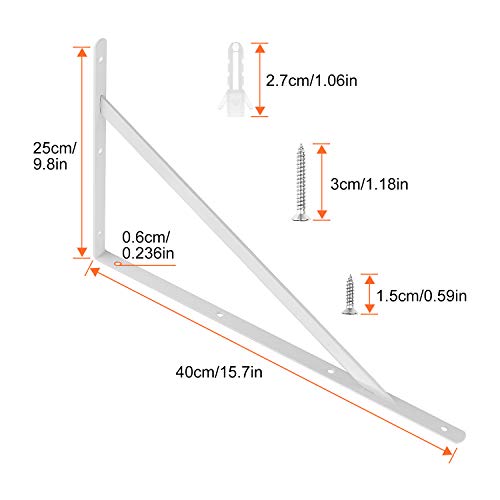 STARVAST 2 Pack Heavy Duty Shelf Brackets 15.7 x 9.8 inch, Floating Shelves White Triangle Shelf Brackets, 90 Degree Angle Wall Mounted Shelf Supporter Corner Bracket (400x250mm) - Image 2
