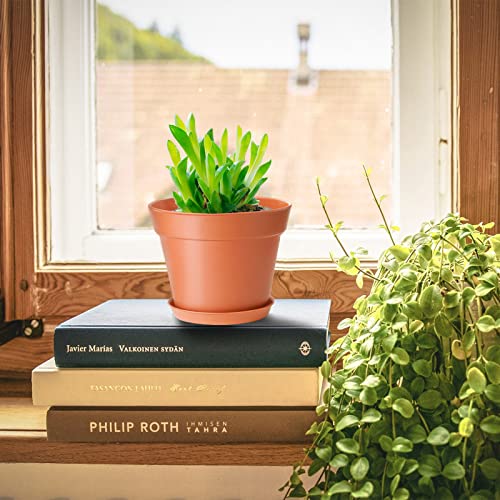 SwinDuck 4 inch Small Plant Pots, 28 Pack Plastic Planters with Drainage Holes and Saucers for Flowers Plants, Succulents, Seed Starting Pots, Terracotta - Image 4
