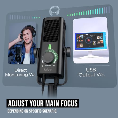 FIFINE USB-Podcast-Condenser-Microphone for Studio-Recording/Computer-Streaming, Desktop-Metal-Mic for YouTube Music Vocal Creation, with Monitor-Mix Volume-Control, Low-Cut Switch (PROFILE3) - Image 3