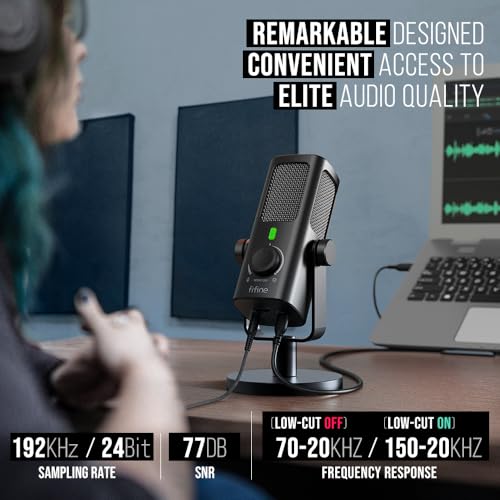 FIFINE USB-Podcast-Condenser-Microphone for Studio-Recording/Computer-Streaming, Desktop-Metal-Mic for YouTube Music Vocal Creation, with Monitor-Mix Volume-Control, Low-Cut Switch (PROFILE3) - Image 2