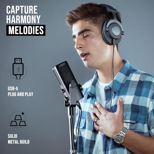 FIFINE USB-Podcast-Condenser-Microphone for Studio-Recording/Computer-Streaming, Desktop-Metal-Mic for YouTube Music Vocal Creation, with Monitor-Mix Volume-Control, Low-Cut Switch (PROFILE3) - Image 5